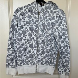 White and Black Patterned Zip-Up Hoodie